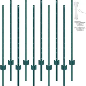 【Summervibes】VEVOR 4 Feet Fence Post, 10 Pack T-Post Heavy Duty Metal Fence Posts, Sturdy Steel Fence Stakes for Garden Yard, Lawn, Farms and Outdoor Wire Fencing, Green