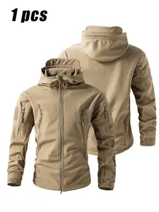 Men's Tactical Fleece Hooded Jacket, Multiple Pockets Design, Military Style Windproof Coat, Winter Warmth Essential, Outdoor Hiking Camping Use, Windproof Outerwear