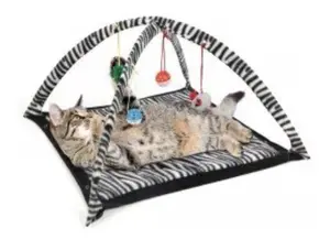 Bulk Buys Zebra Print Cat Play Tent with Dangle Toys