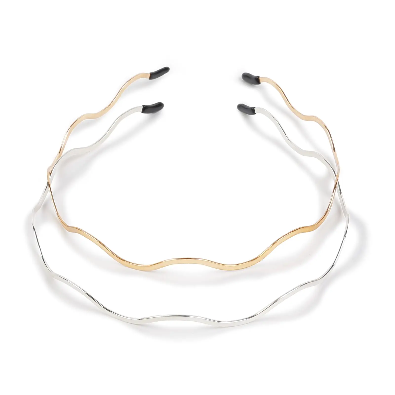 Metal Headbands for Women - Trendy & Cute Gold and Silver Designer Hair Accessories: Elastic Hair Bands for Women (2PCS)