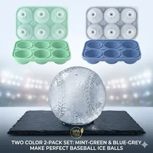 2-Pack Baseball  Cube Molds, 6-Cavity Large Silicone  Ball Maker for Whiskey & Cocktails, Perfect Baseball Stitches Design, Game Day Essentials, Great Gift for Baseball Fans, Coaches & Men, BPA Free big sphere ice