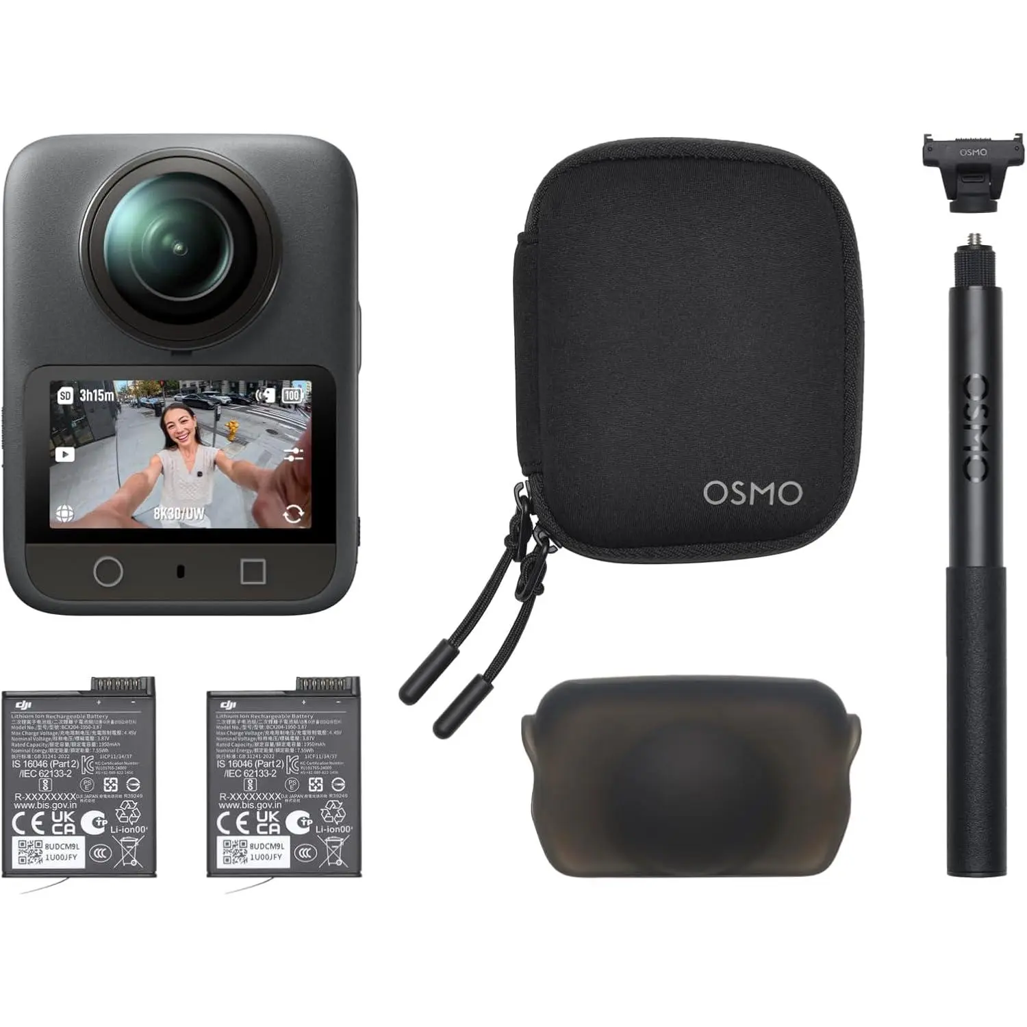 SDCV Osmo 360 Essential Combo, 360 Camera with 1-Inch 360° Imaging, Native 8K 360° Video, 4K/120fps & 170° Boost Video, 1.2m Invisible Selfie Stick Kit, Extended Battery Life with 2 Batteries