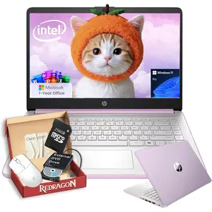 HP 2026 14" Laptop for College Students- 1-Y Office 365, Intel 4-Core Processor, 4GB/8GB/16GB RAM, 128GB UFS & 256GB SD Card, Wi-Fi 6, Copilot AI, Win 11Pro, All-Day Battery Life, w/Bundle (Purple)