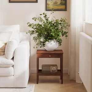 Wayshome Solid Wood 2 Tier Side Table for Living Room, Small End Table with Lower Shelf, Modern Nightstand for Couch, Bedroom, Study Room