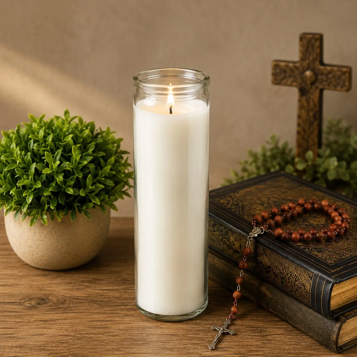 Prayer Candle Clear Glass White Wax, 8 Inch Prayer Candle Clear Glass White Wax, 8 Inch