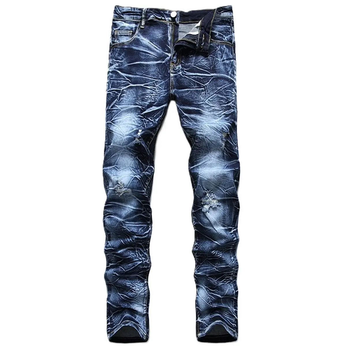 Men's Stretch Slim Fit Jeans Ripped Skinny Straight Leg Distressed Comfort Flex Waist Fashion Biker Denim Pants