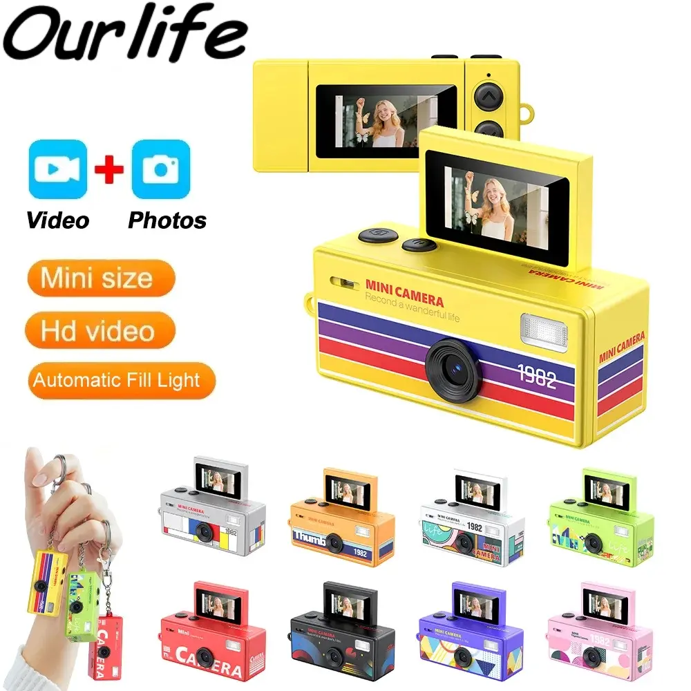 Ourlife Portable Mini Keychain Digital Camera - 180° Flip Screen Selfie Camera, Retro Y2K HD Video Pocket Camcorder, Supports SD Card for Vlog Travel Recording