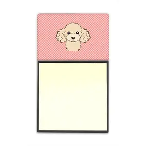 212 MAIN Refillable Sticky Note Holder - Checkerboard Pink Buff Poodle Design, Postit Note Dispenser, 3x3 in., Office Girly Desk Accessories, Desk & Table Organizers