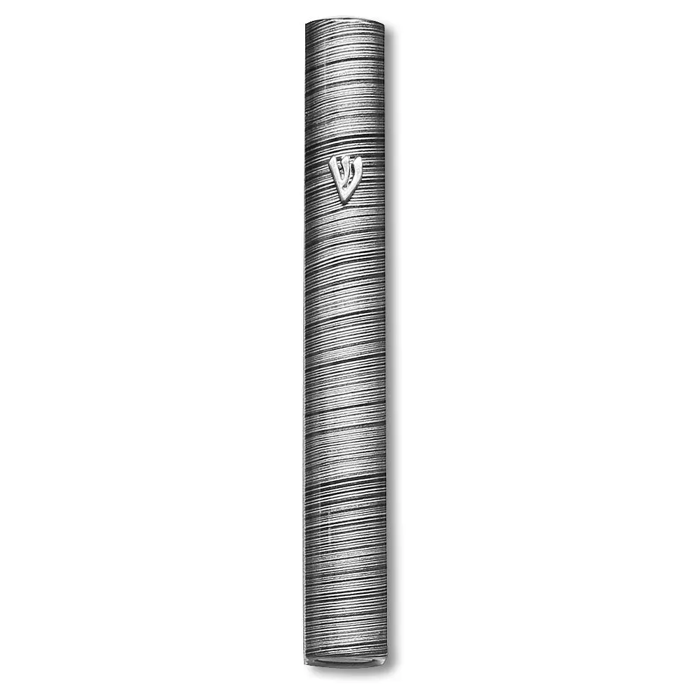 Israeli-Made Classic Striped Black Aluminium Mezuzah Case - 5 in Height, 5x0.5 in Dimensions, Hang-Ready Doorpost Mount, Gift Box Included, Home Religious Decor