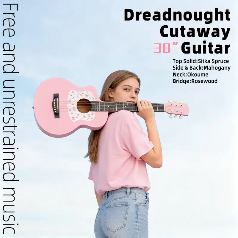 38-inch high-quality acoustic wooden guitar, beginner-friendly folk guitar set, patterned design, lightweight and easy to carry, available in multiple colors, a beautiful gift