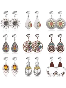 9 Pairs Clip on Dangle Earrings for Women - Bohemian Trendy Clip on Earrings Lightweight Comfortable Earrings Hypoallergenic Drop Clip ons for Non-pierced Ears Women