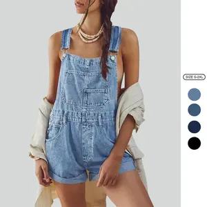 Imily Bela Womenswear Basic Overalls Shorts Denim Bib Straps Shorts Casual Solid Color Minimalist Rompers Jumpsuits With Pockets Pants