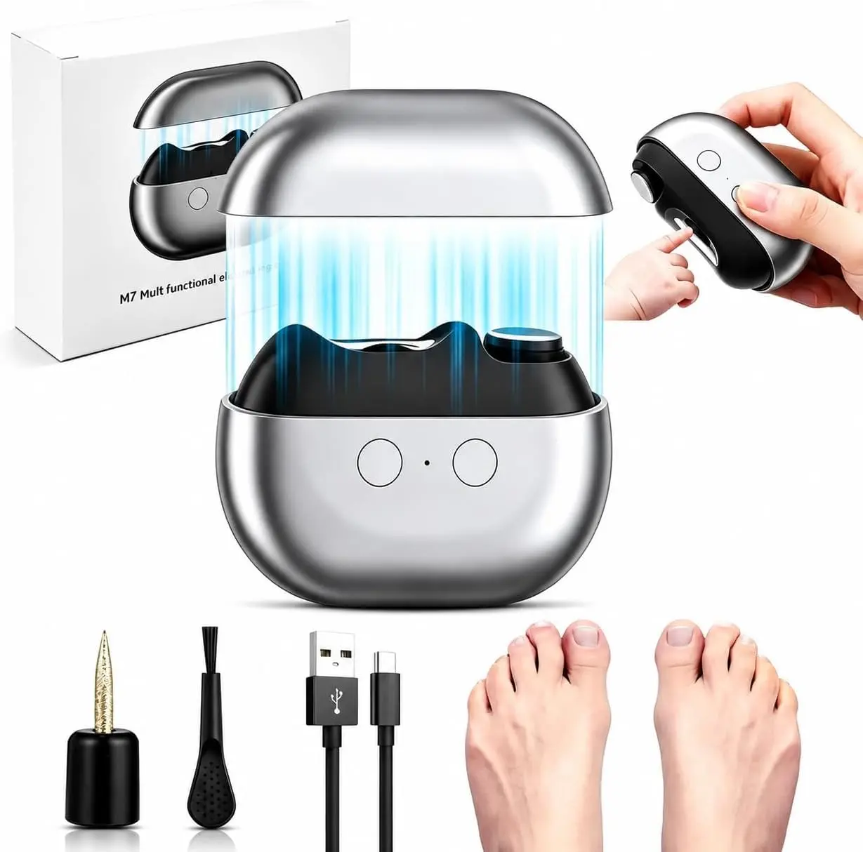 Upgraded Electric Nail Clippers, Automatic Electric Nail Trimmers with LED Light, Easy-Grip Painless Nail Cutter for Seniors, Kids, and People with Arthritis, Safe for Thick or Delicate NailsGray