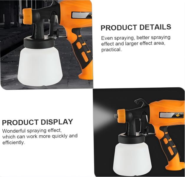 Handheld Paint Spray Tool Kit, Multi-Purpose HVLP Sprayer with Adjustable Flow & Nozzles for Walls, Fences, Furniture & Cabinets, US Plug (Orange)