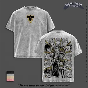 Black Bulls Squad Tee Washed – Black Clover Vintage Washed Heavy Cotton Oversized Anime Manga T-Shirt Double Printed Retro Unisex Streetwear Magic Knights Squad Edition Perfect Gift for Fans