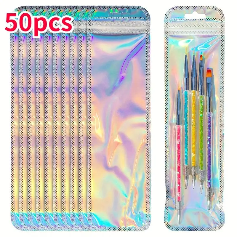 Plastic Bag, 50pcs Self Sealing Bag, Small Strip Shaped Plastic Bag for Desktop Organizer, Small Paint Brush Storage Bag without Paint Brush, School S