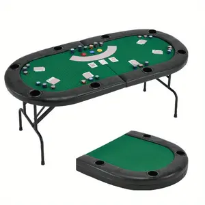 72" Foldable Oval Game Table for 8 Players, Portable Game Table with Cup Holders, Home Game Table for Game Night, Green/Red/Blue