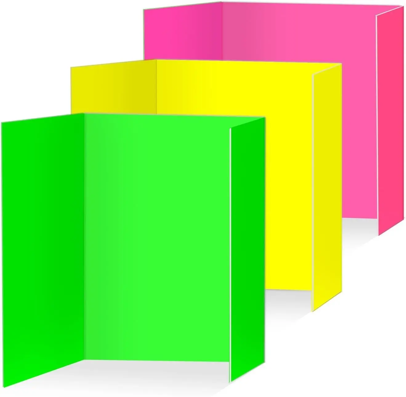 Neon Trifold Corrugated Poster Board 3 Pack, Small Size 16 x 24 Inches, Lightweight Tabletop Display Boards for School Projects Science Fair Classroom Activities Back to School Supplies