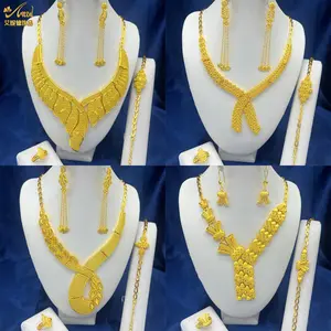 ANIID Brazilian 24K Gold Color Jewelry Sets  For Women Wedding Dubai Necklace EarringsNigerian Indian Bridal Set Party Gifts