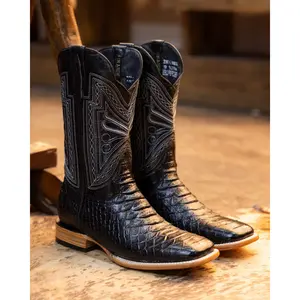 Monarch: Men Print Jumbo Python Black Square Toe Boots