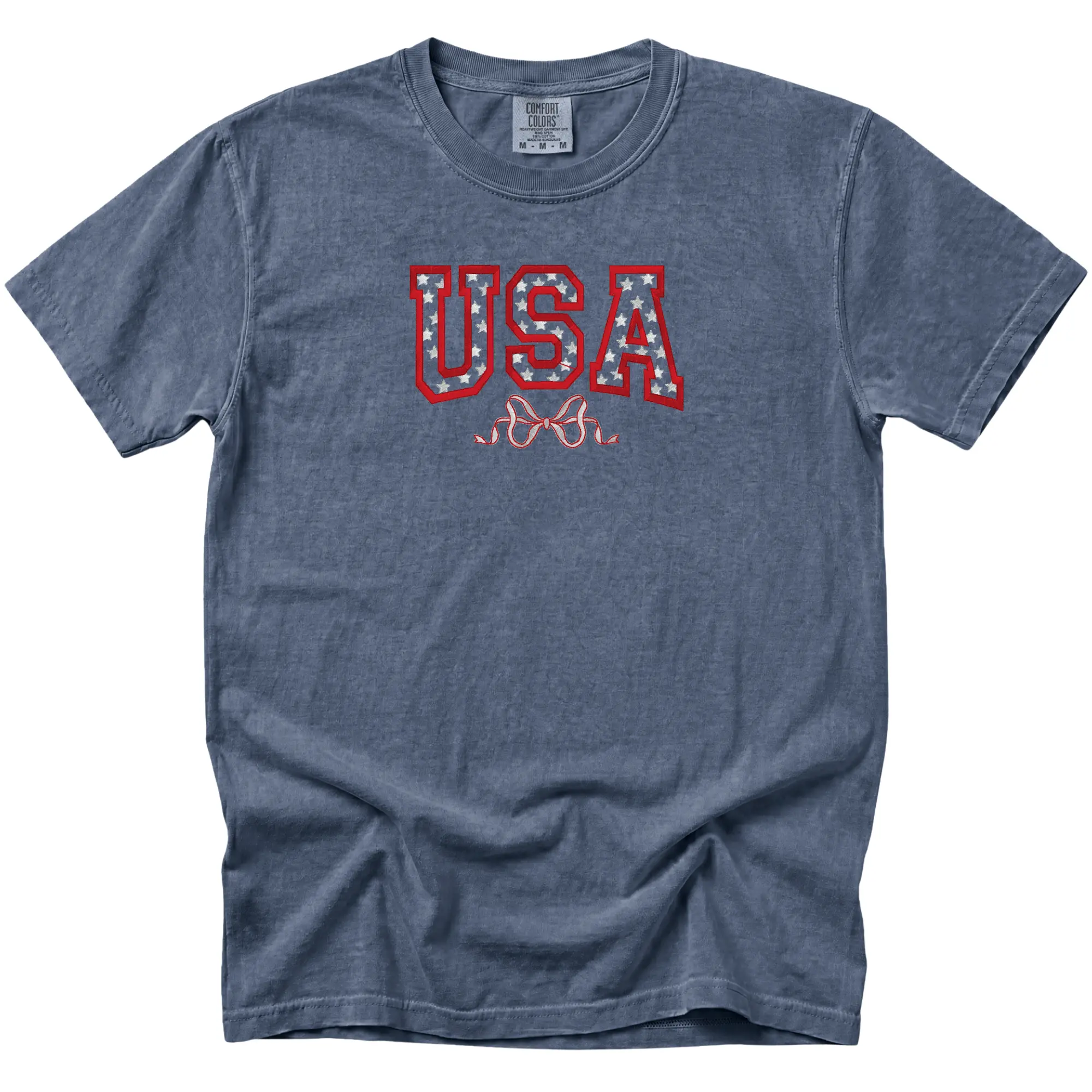 Embroidered USA Tshirt, Coquette Tshirt, Cute Bow Tshirt