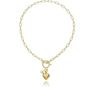 Tewiky Cute 14K Gold Plated Heart Necklace Tiny 14k Gold Heart Pendant Choker Necklaces Small Gold Love Open Heart Chain Necklace for Women Dainty Gold Necklace Gifts for Her For Valentine's Day gifts