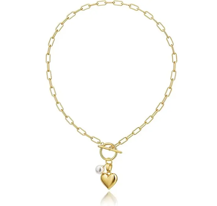 Tewiky Cute 14K Gold Plated Heart Necklace Tiny 14k Gold Heart Pendant Choker Necklaces Small Gold Love Open Heart Chain Necklace for Women Dainty Gold Necklace Gifts for Her For Valentine's Day gifts