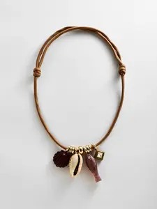 Shay Cord Charm Necklace - Brown