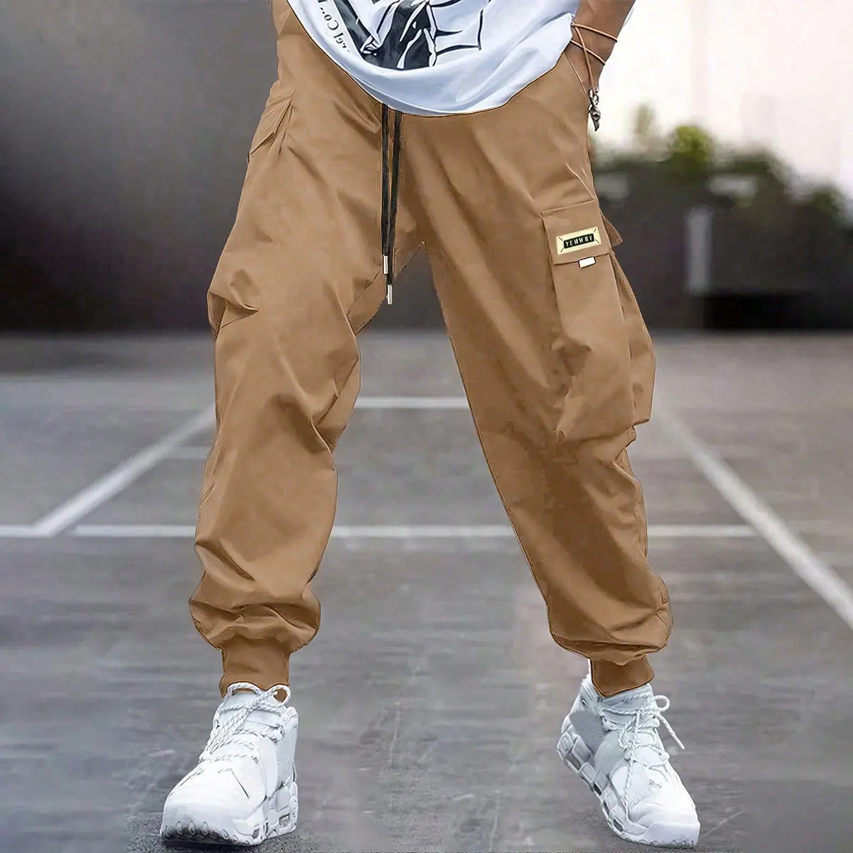 Manfinity EMRG Men Letter Graphic Flap Pocket Drawstring Waist Cargo Pants, For Fall
