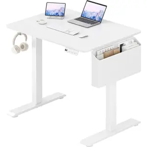 White Small Electric Standing Desk - 32 Inch Narrow Adjustable Height Stand up Desk for Writing Study Work, Mini Sit to Stand Desks Workstation for Small Space Adult Boys Girls Bedroom  Office