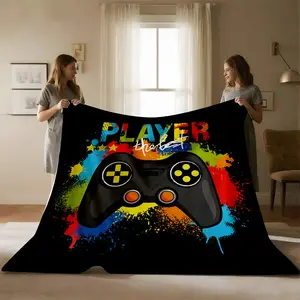 Player the Best Cool Gaming Controller Print Thick Flannel Blanket, Adult Esports Style, Soft and Cozy, Perfect for Gamers, Slogan Print Blanket