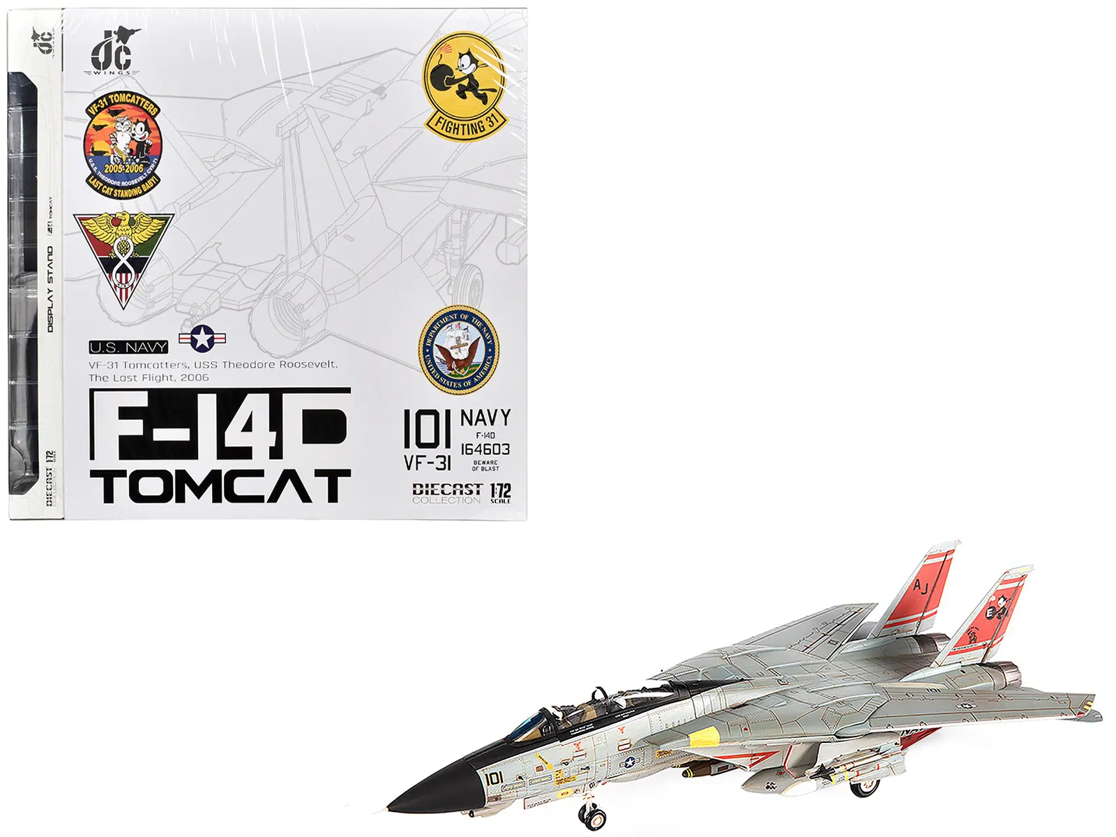 Grumman F-14D Tomcat Fighter Aircraft "USS Theodore Roosevelt, The Last Flight" (2006) US Navy 1/72 Diecast Model by JC Wings