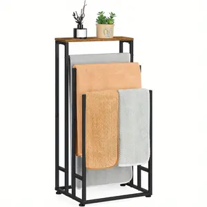 Freestanding Towel Racks for Bathroom 3 Tier Towel Drying Rack Standing Towel Rack with Shelf Hand Towel Holder Stand for Bathroom Floor Dorm Laundry Room (Rustic Brown)
