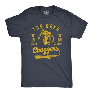 Mens The Beer Chuggers T Shirt Funny State Champs Baseball Team Drinking Lovers Tee for Guys Mens Funny T Shirts Cool Vintage Fashion T-Shirt Gift Classic Menswear Drinking Apparel for Men Funny Beer Short Navy -