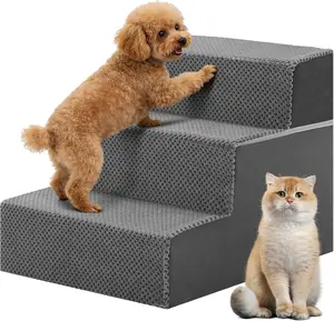 Dog Stairs for Bed & Couch, 3-Step / 4-Step / 5-Step Pet Stairs with High-Density Foam, Indoor Non-Slip Dog Steps for Small & Large Dogs, Grey