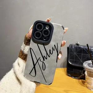 Phone Case - Large Brush Calligraphy Customized Name Phone Case Compatible with Iphone 17 16 15 14 13 12 11 Pro Max Matte Faux Leather UV Printing DIY Gift Shockproof Personalized Phone Cover 16 15 14