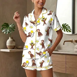 Banana monkey pajamas set, cute pajamas, gift for friends, gift for her, set for women, Loungewear set women, Sleepwear fashion