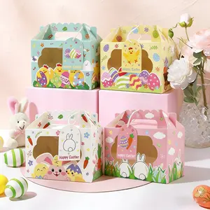 20-Pack Easter Window Handle Gift Boxes with Chick Tag Egg Pattern, Party Favors Paper Bags, 6.3x3.54x6.1 Inches, Eavotoy Brand