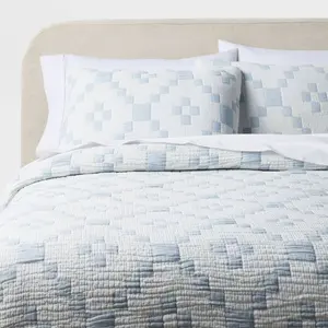 3pc King Reversible Lightweight Matelasse Quilt and Shams Set Patchwork Blue - Threshold