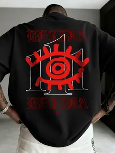 Men's Regida Eye & Number 11 Graphic Print T-Shirt, Menswear, Y2K Gothic Streetwear Street Style Short Sleeve, Casual Daily Wear, Fitted Long H-Type Tee, Breathable