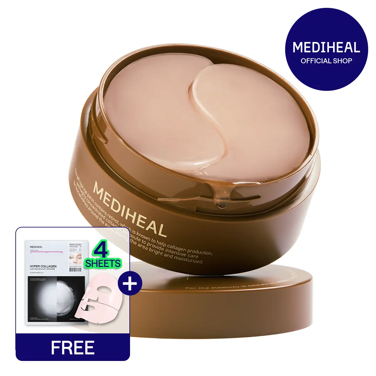 [MEDIHEAL] Retinol Collagen Eye Ampoule Patch | Retinol Liposome & 5-Layer Collagen | Targets 10 Types of Wrinkles | 0.00 Low Irritation | Korean Skincare