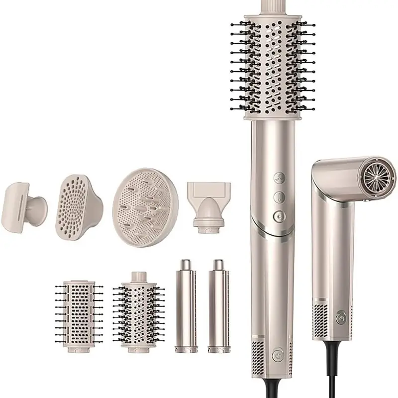 8 In 1 Multifunctional Ionic Hair Dryer Kit - Roller Brush Hair Dryer, Plastic Body, Cooling Function, Shine-Enhancing, 5 lbs, 3 Heat Settings, 3 Wind Speed Settings, Automatic Curling Components