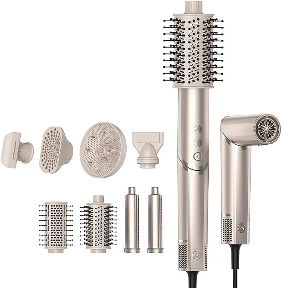 8-in-1 Ionic Blowout Dryer Brush & Hair Dryer Kit - Multifunctional, Thermal Blowout Brush, Plastic Body, Cooling, Shine-Enhancing, 5 lbs, 3 Wind Speed Settings, Automatic Curling Components