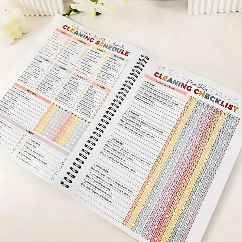 Adult Cleaning Planner - Home Organization Notebook with Cleaning Checklist, Daily/Weekly/Monthly Scheduling, Declutter Workbook, Habit Tracker, Time Blocking & Reward System - Office Stationery for College Back to School