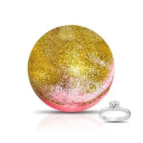GOLD RUSH Ring Bath Bomb by Soapie Shoppe. Turns water pink with gold glitter clouds