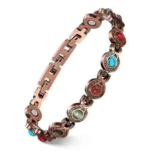 Nandudu Women's Copper Magnetic Elegant Stacking Bangle Bracelet - Dainty Round, Artificial Gemstone, Gift Jewelry Accessory, Stacking Bracelet
