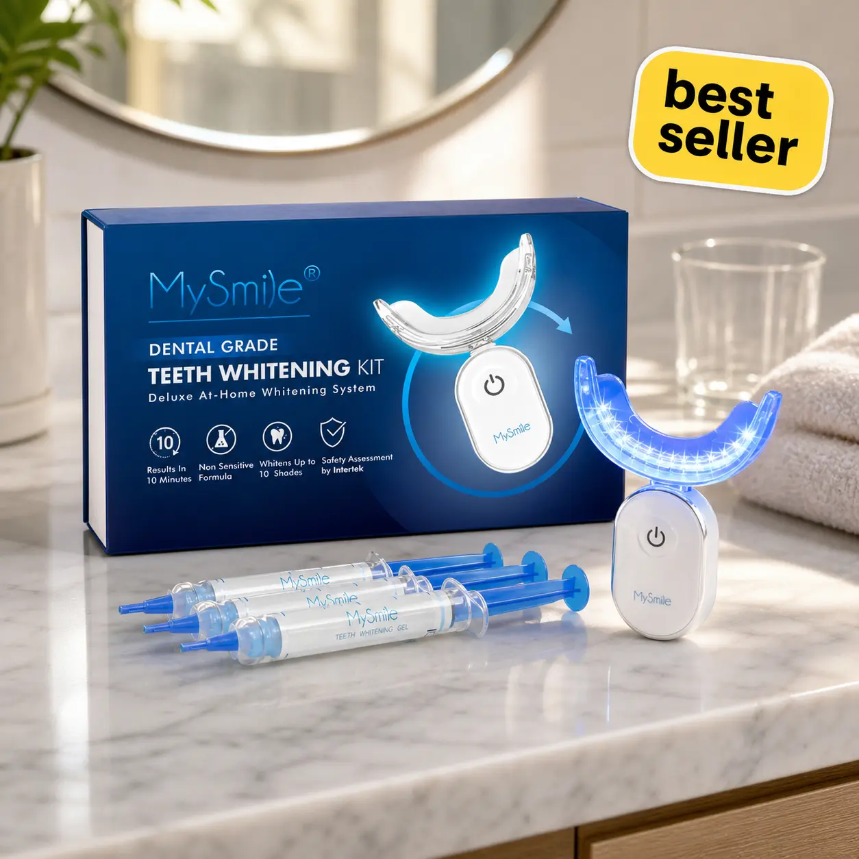 MySmile 10-Min Boost Oral Selfcare Teeth Whitening Kit - Pro LED (28 Bulbs), 3 Gel Syringes, Sensitive Teeth Safe, Brightening Solution MySmile 10-Min Boost Oral Selfcare Teeth Whitening Kit - Pro LED (28 Bulbs), 3 Gel Syringes, Sensitive Teeth Safe, Brightening Solution