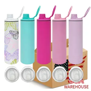 25pcs 20oz Duo Lids Macaroon Colors Blank Sublimation Water Bottles USA Warehouse Sublimation Straight Tumblers Skinny Water Bottles for Sublimation