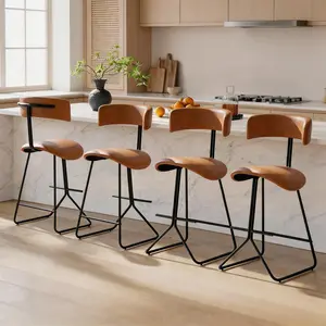 Bar Stools Set of 4,Modern Counter Height Bar Stools with Backrest & Footrest,Industrial Bar Chairs with PU Leather Cushion for Kitchen, Dining Room, Bar, Cafe