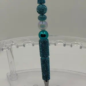 Royal Blue Beaded Pen with Sparkling Teal Accents and Diverse Bead Design for Stylish Writing